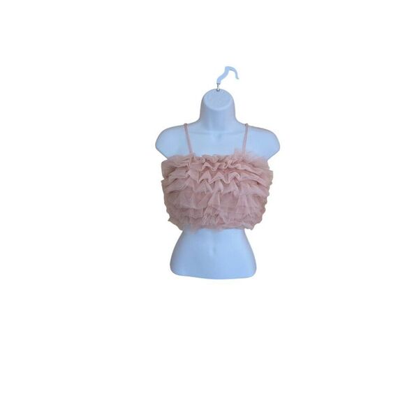 Dusty Pink Ruffled Tulle Crop Top Halter top Ballerina Chic fairycore tutu glam - Picture 4 of 4